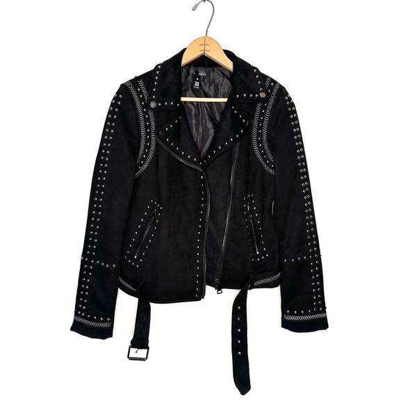 Aqua | Black Studded Faux Suede Moto Jacket Size XS - Picture 3 of 8